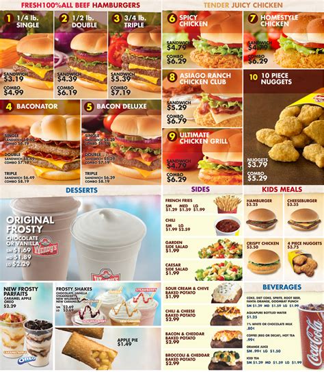 Printable Wendys Menu With Pictures And Prices