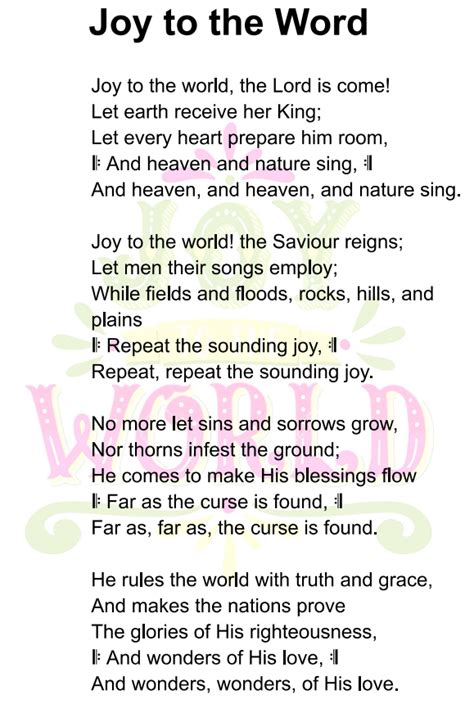 Printable Words To Joy To The World
