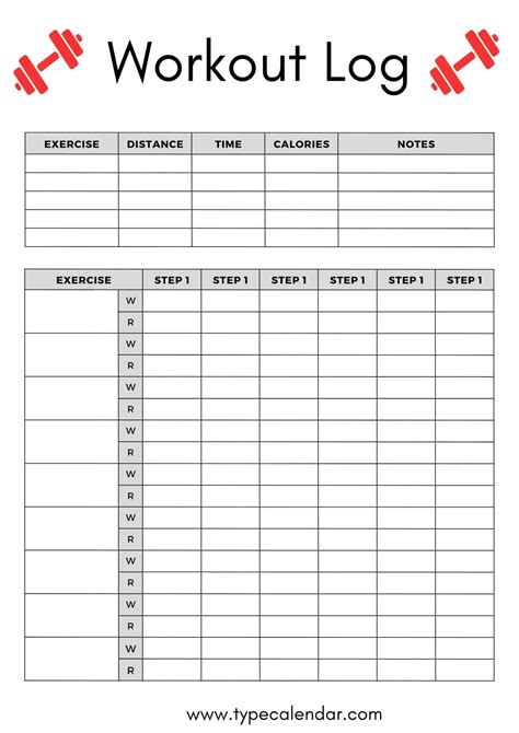 Printable Workout Log Template