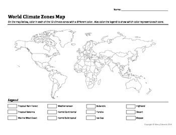 Printable World Climate Zones Map Worksheet