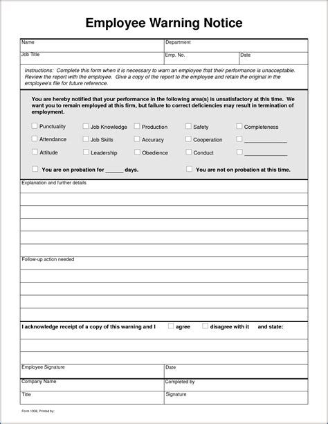 Printable Write Up Forms For Employees