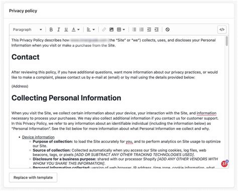 Privacy Policy Template Shopify