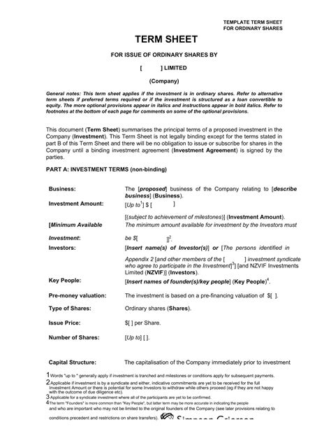 Private Lending Term Sheet Template