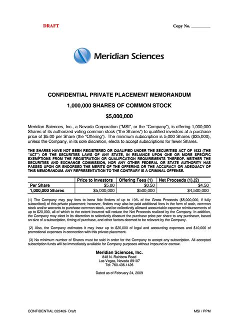 Private Placement Memorandum Template