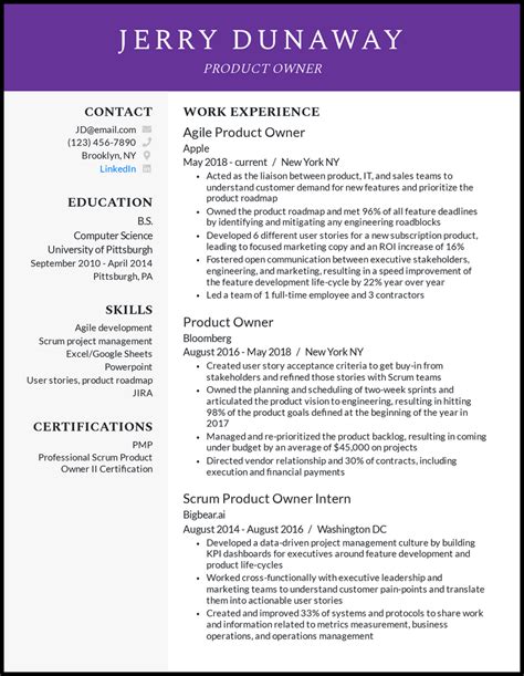 Product Owner Resume Template