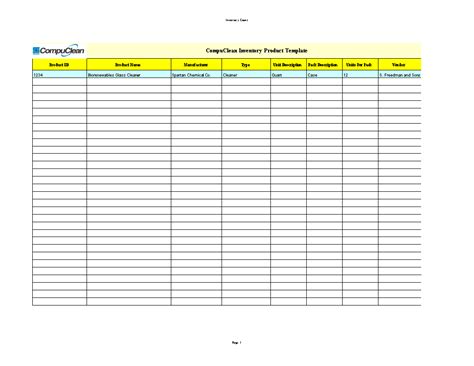 Product Spreadsheet Template