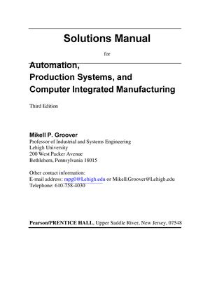 Production Automation And Cim Groover Solution Manual