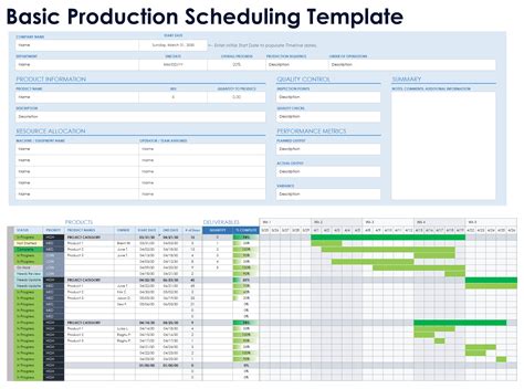 Production Schedule Google Sheets Template