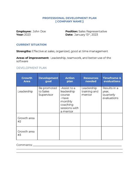 Professional Development Plan Template