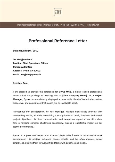Professional Reference Template