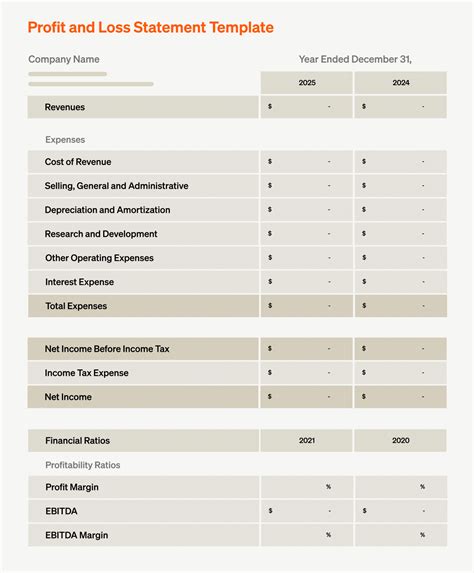 Profit Loss Statement Template Free