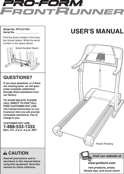 Proform Frontrunner Treadmill Manual