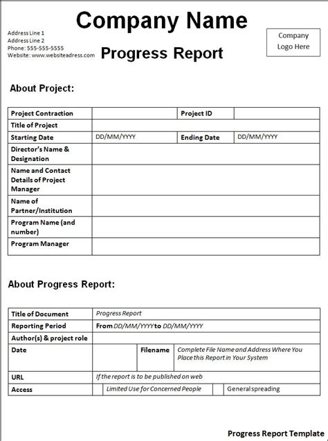 Progress Report Template Word