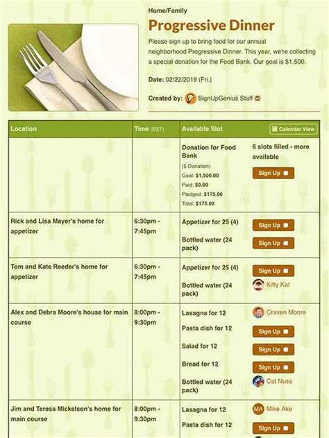 Progressive Dinner Planning Template