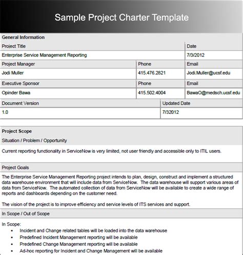 Project Charter Template