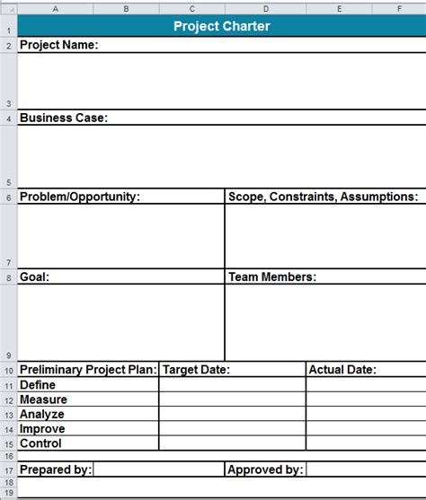 Project Charter Template Xls