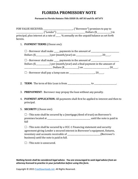 Promissory Note Template Florida