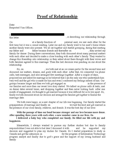 Proof Of Relationship Letter Template