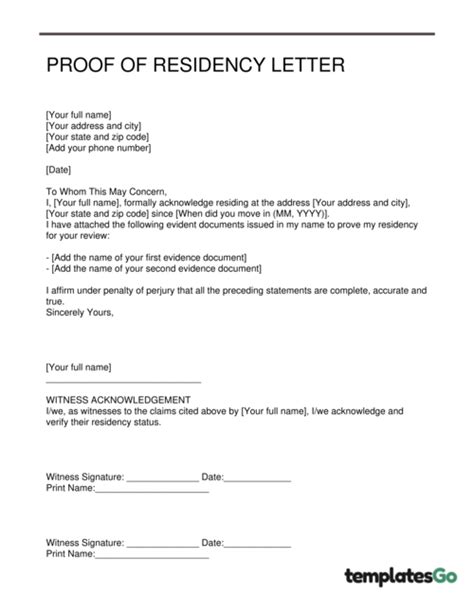 Proof Of Residency Letter Template