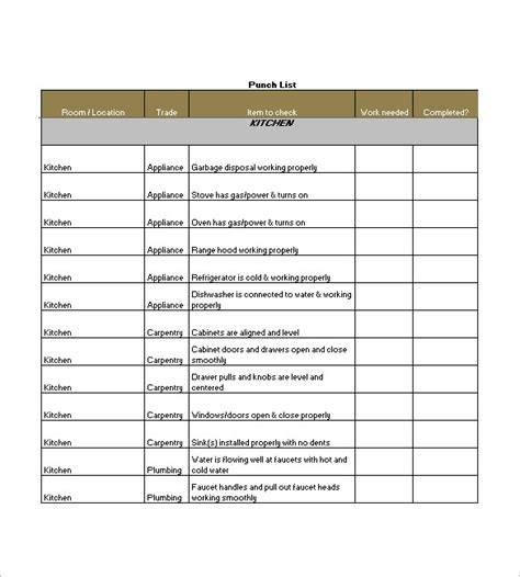 Punch List Excel Template