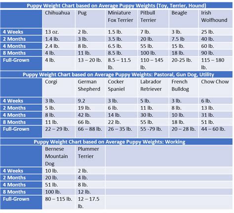 Puppy Weight Chart By Breed