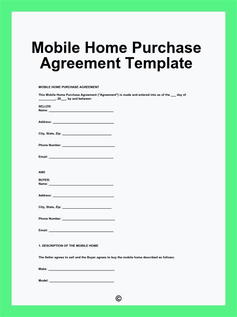 Purchase Agreement For Mobile Home Template