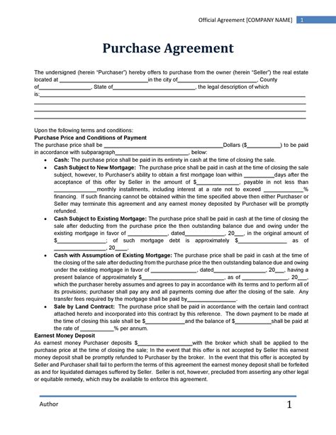 Purchase Agreement Template House