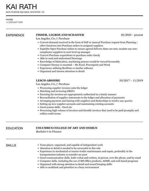 Purchase Resume Template