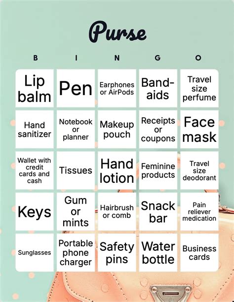 Purse Bingo Template