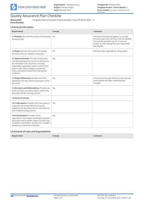 Quality Assurance Form Template