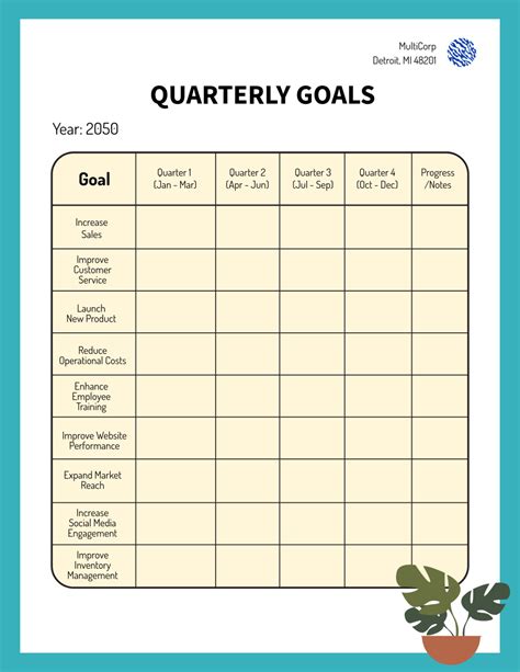 Quarterly Goal Template