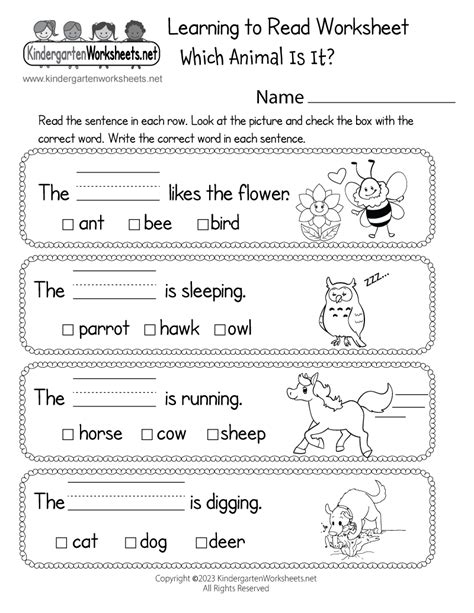 Reading Printable Worksheets For Kindergarten