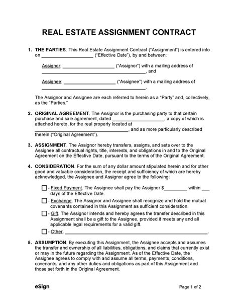 Real Estate Assignment Contract Template
