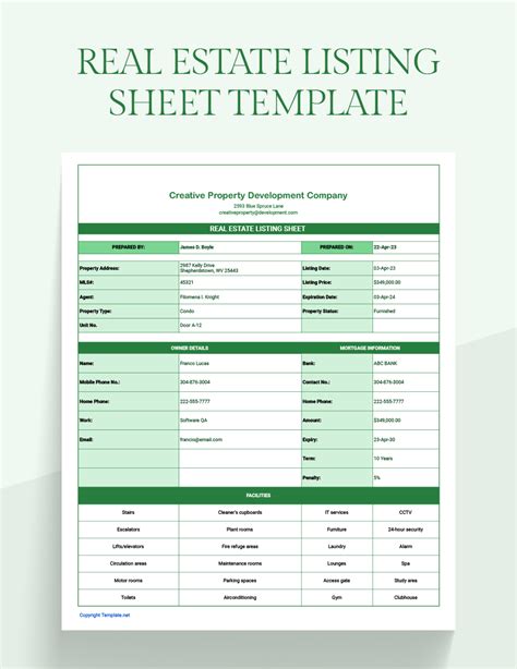 Real Estate Listing Sheet Template Free