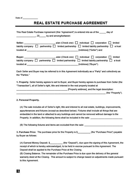 Real Estate Purchase Contract Template
