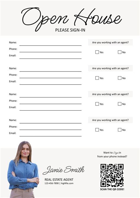 Realtor Open House Sign In Sheet Printable
