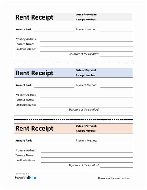 Receipt For Rent Paid Template