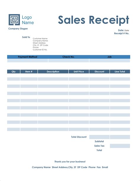 Receipt Template Word Free Download