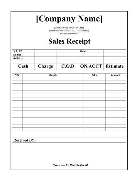 Reciept Template Free