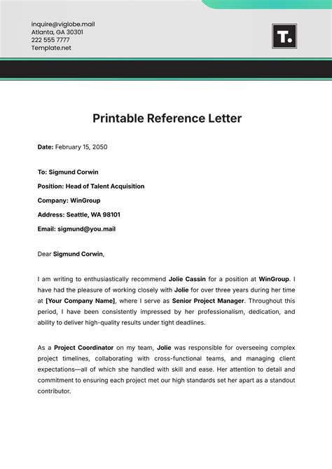 Reference Letter Template