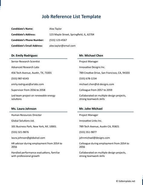 Reference List Template For Job