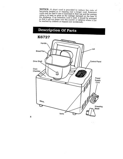 Regal Model K6722 Parts Instruction Manual Recipes 6722