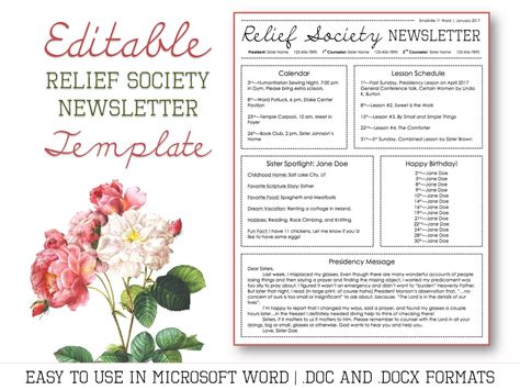 Relief Society Newsletter Template