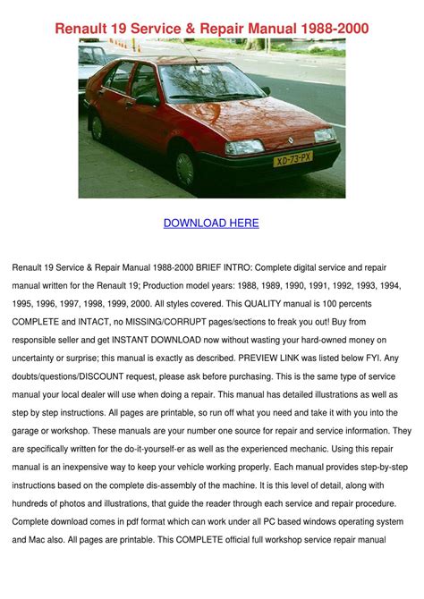 Renault 19 Service Repair Pdf Manual 1988 2000