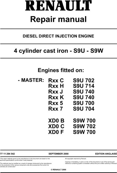 Renault Diesel Engine S9u S9w Workshop Service Repair Manual