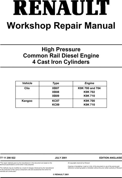 Renault Engine Diesel Workshop Manual Clio Kangoo