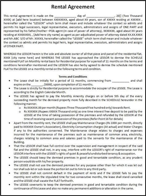 Rent Agreement Template Word