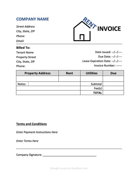 Rent Bill Template