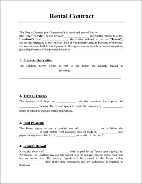 Rent Contract Template Free