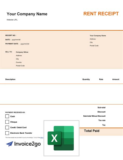 Rent Receipt Template Excel